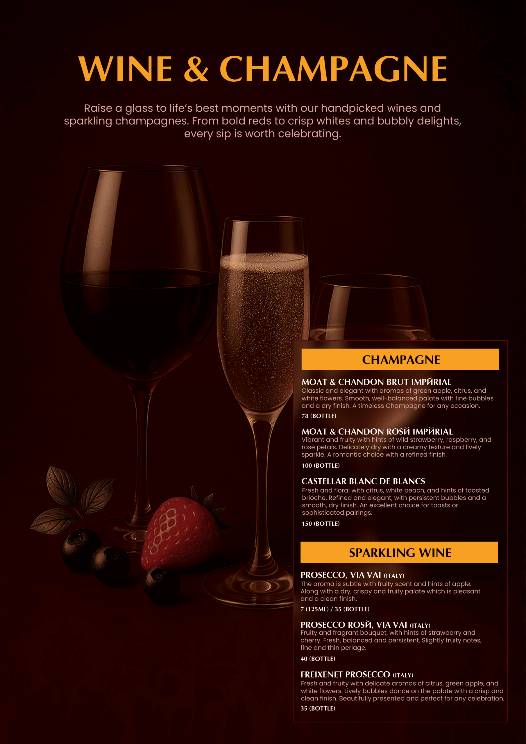 Bar Menu 3 Indian Kitchen, Cocktail & Shisha Lounge Red and white wine list Camberley Indian restaurant bar