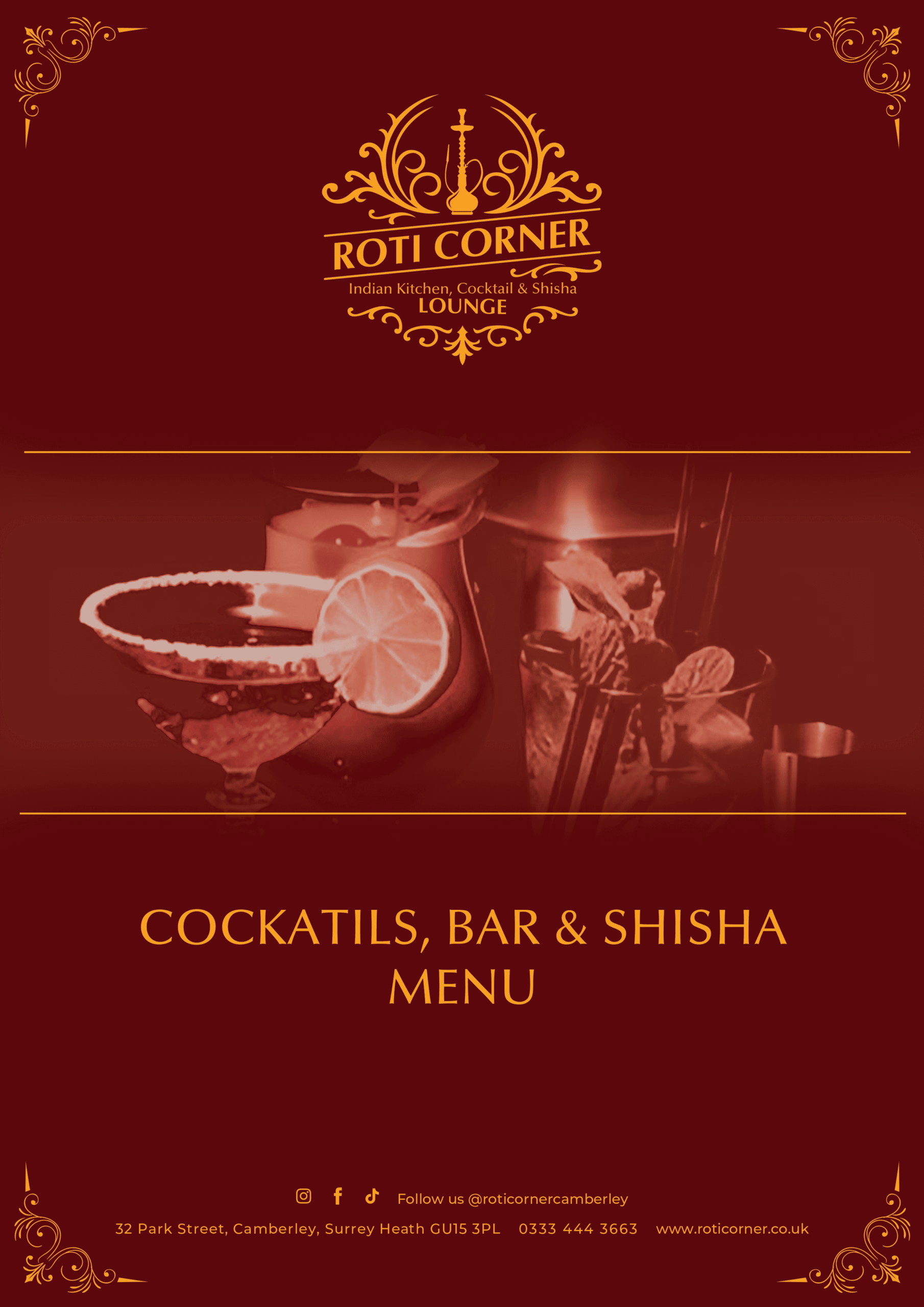 Bar Menu 1 Indian Kitchen, Cocktail & Shisha Lounge Bar menu Camberley