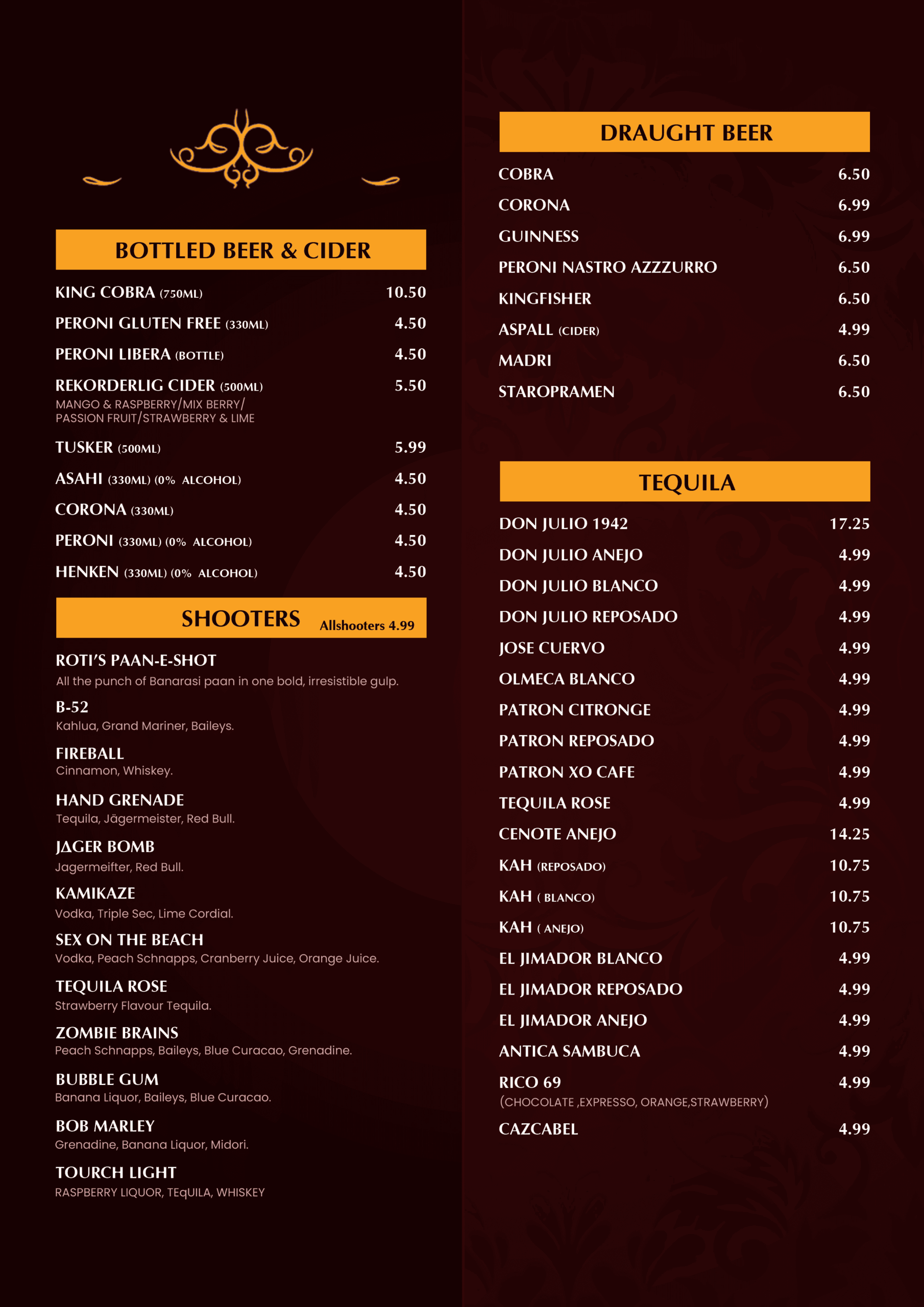 Bar Menu 8 Indian Kitchen, Cocktail & Shisha Lounge Cocktails Menu6