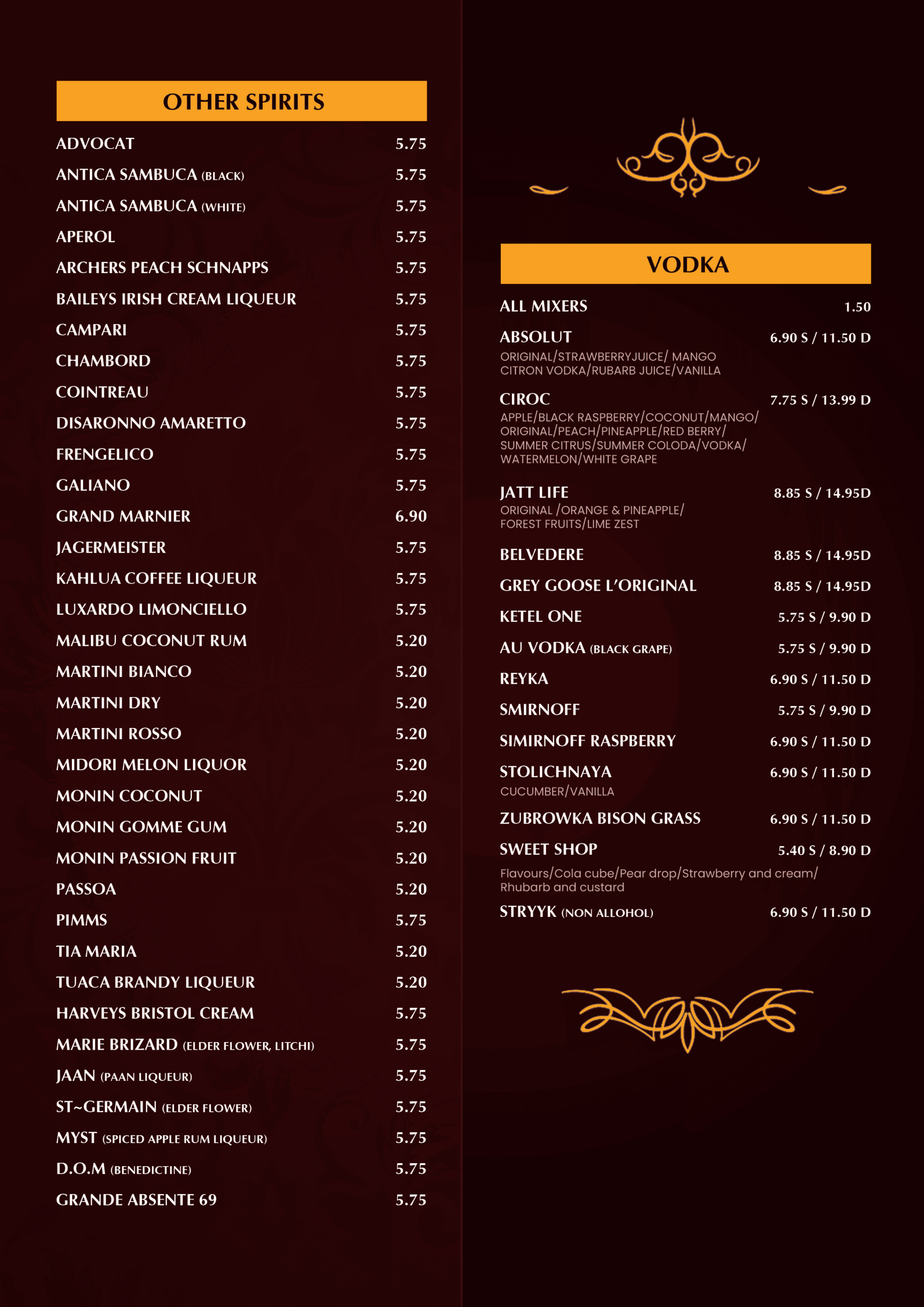 Bar Menu 11 Indian Kitchen, Cocktail & Shisha Lounge Cocktails Menu9