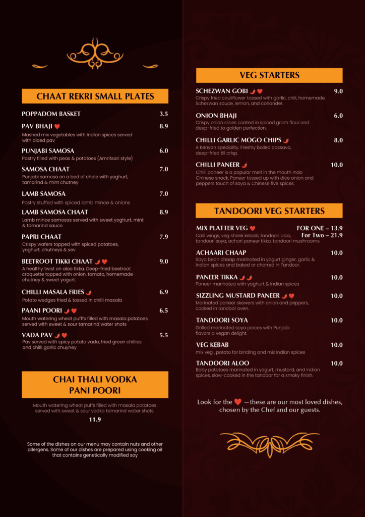 Curry menu Camberley – chicken, lamb, seafood, vegetarian curries