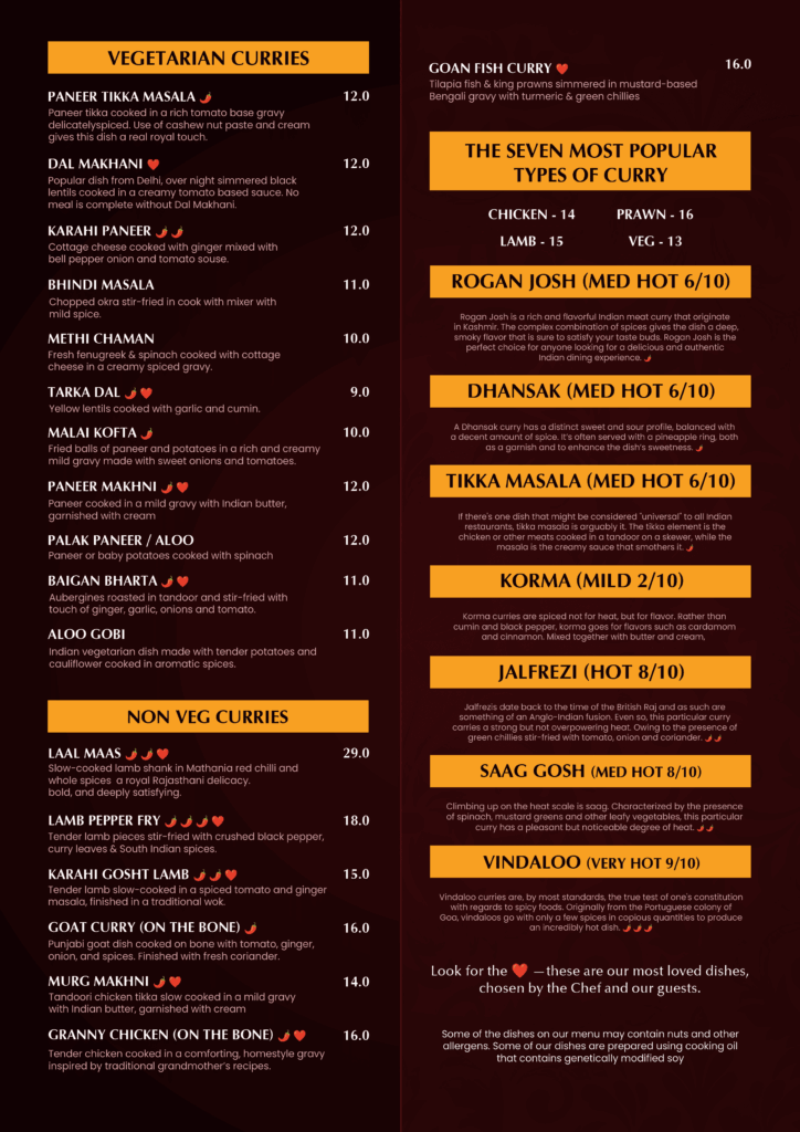 Main Menu 6 Indian Kitchen, Cocktail & Shisha Lounge Main menu Camberley – authentic Indian dishes and tandoori specials