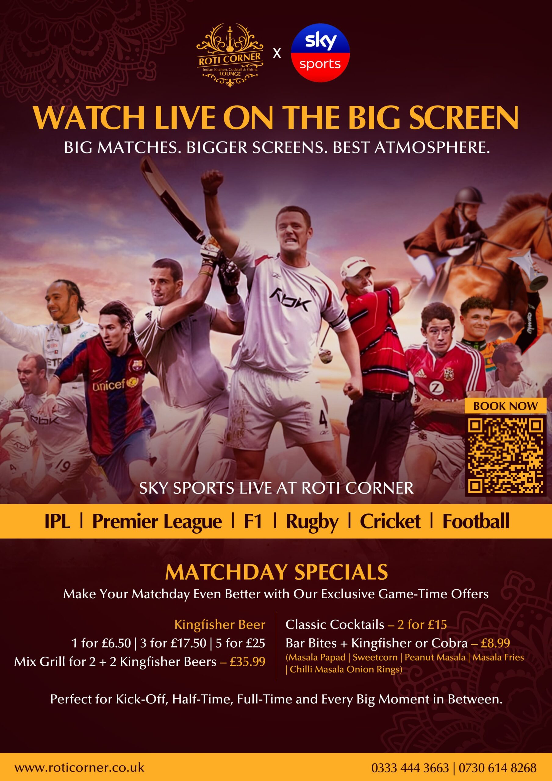 Home 2 Indian Kitchen, Cocktail & Shisha Lounge Sports bar in Camberley with cocktails, Indian food and matchday atmosphere at Roti Corner