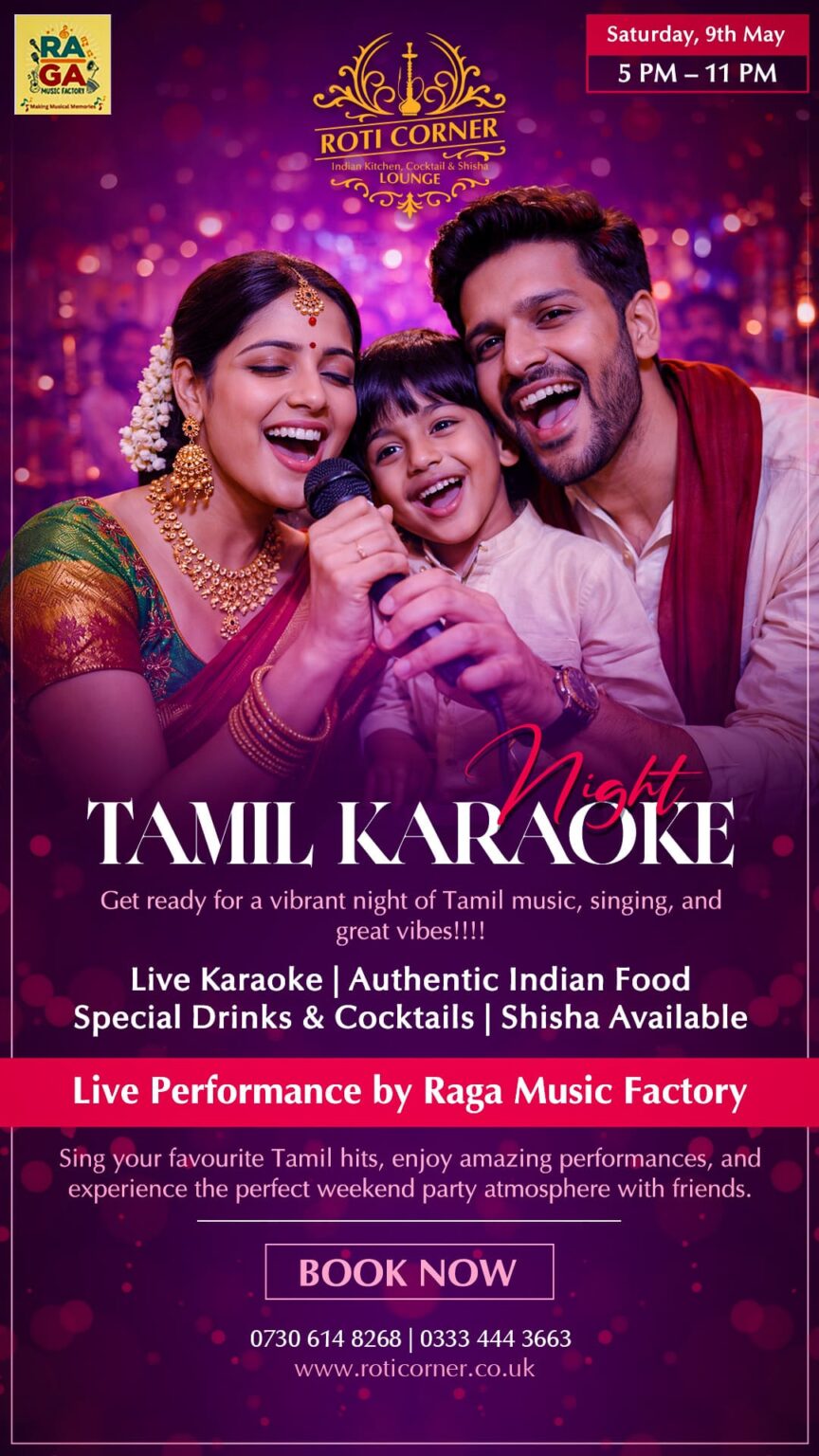 Tamil Karaoke Night event at Roti Corner Camberley with live music and karaoke