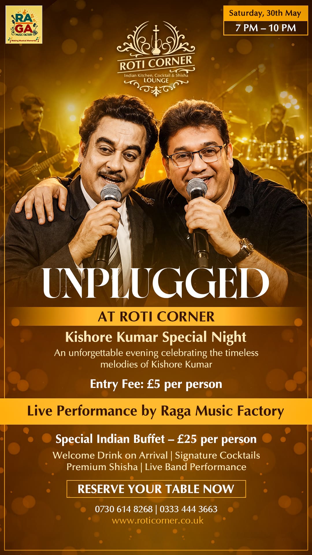 Home 1 Indian Kitchen, Cocktail & Shisha Lounge Unplugged Night live music event at Roti Corner Camberley