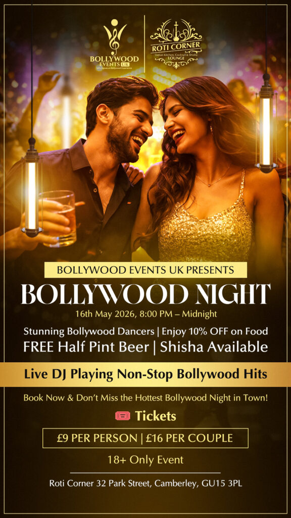 Bollywood Night live DJ party event at Roti Corner Camberley with dancers and music