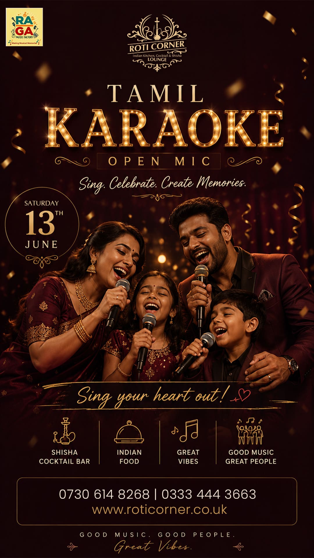 Home 3 Indian Kitchen, Cocktail & Shisha Lounge Tamil Karaoke open mic night at Roti Corner Camberley with live singing and music