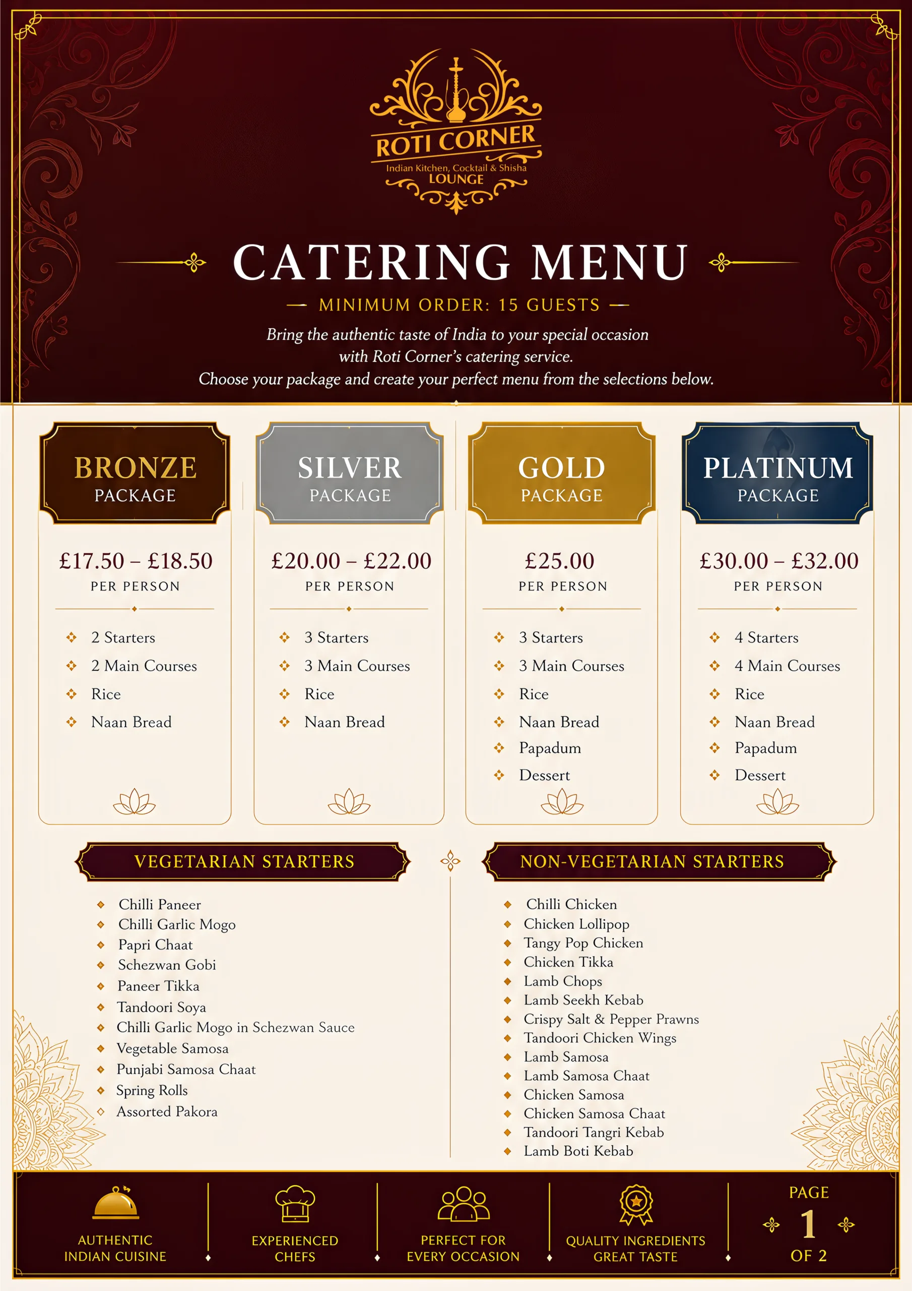 Catering Menu 1 Indian Kitchen, Cocktail & Shisha Lounge Indian Set Menu Catering Camberley