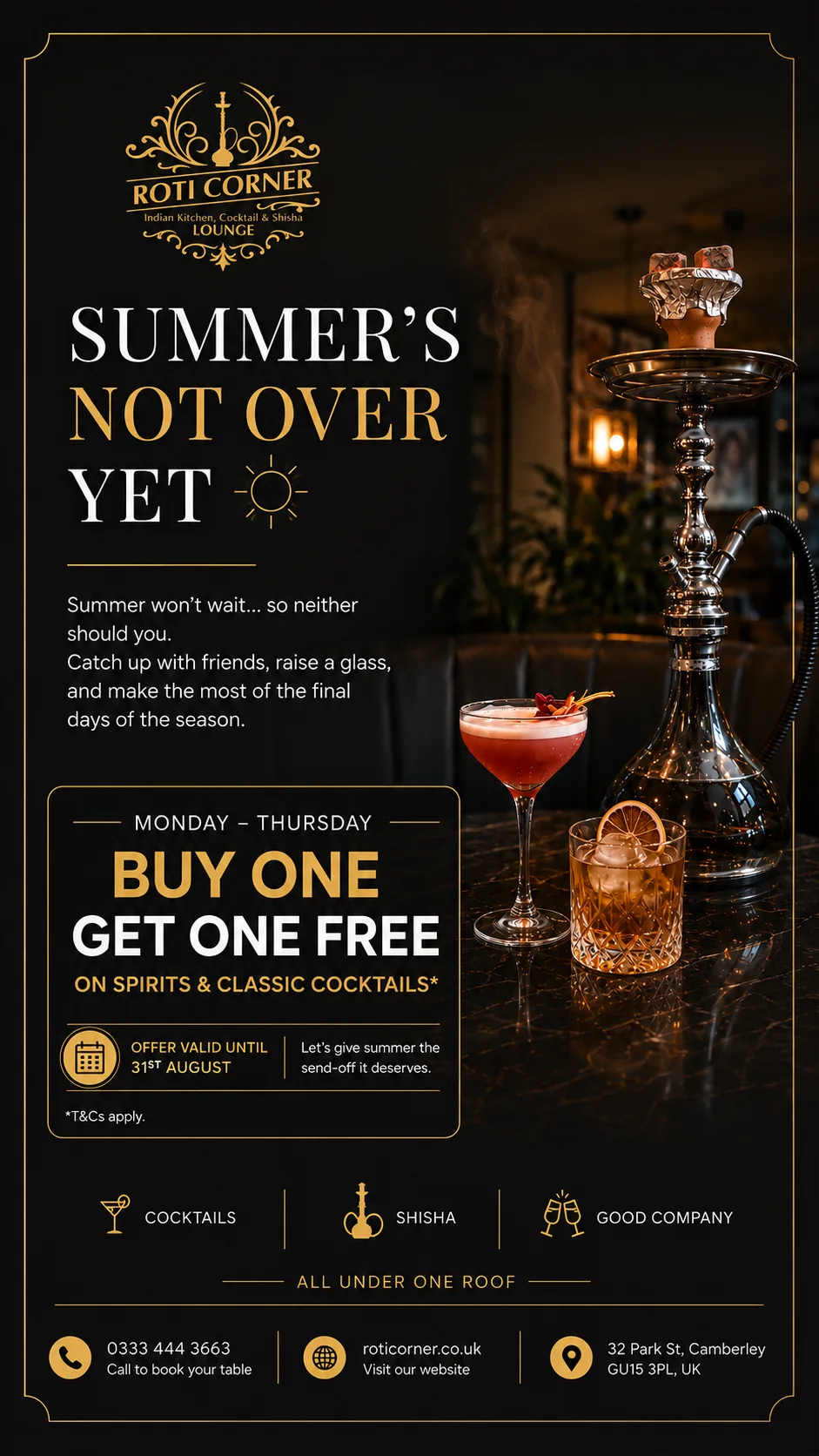 Home 8 Indian Kitchen, Cocktail & Shisha Lounge Buy One Get One Free Cocktails at Roti Corner Camberley