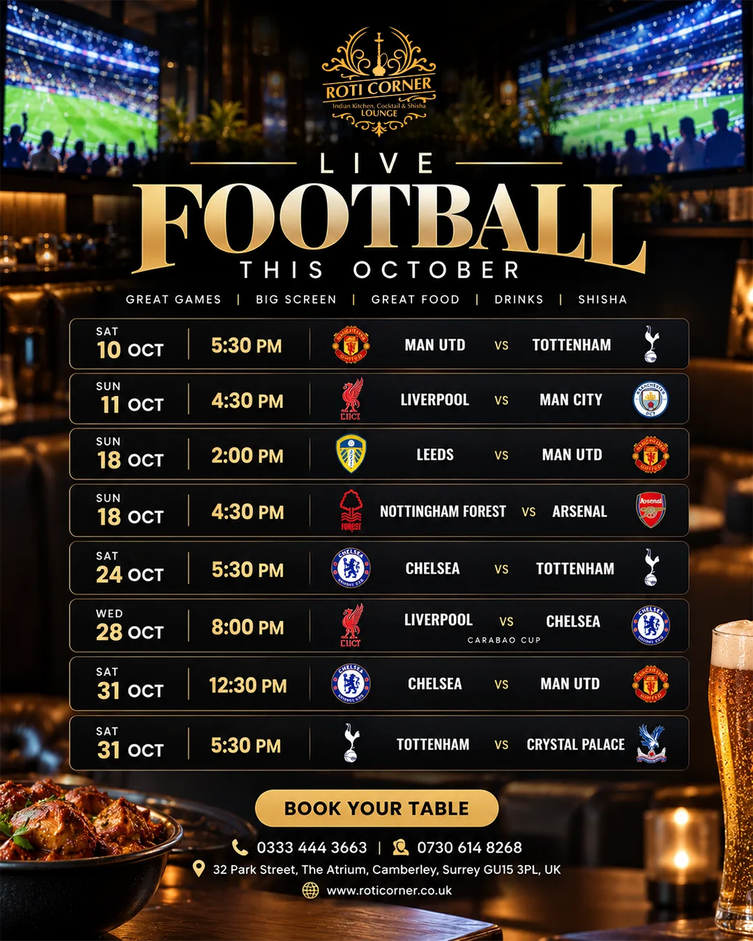 Home 2 Indian Kitchen, Cocktail & Shisha Lounge Live Sports Camberley